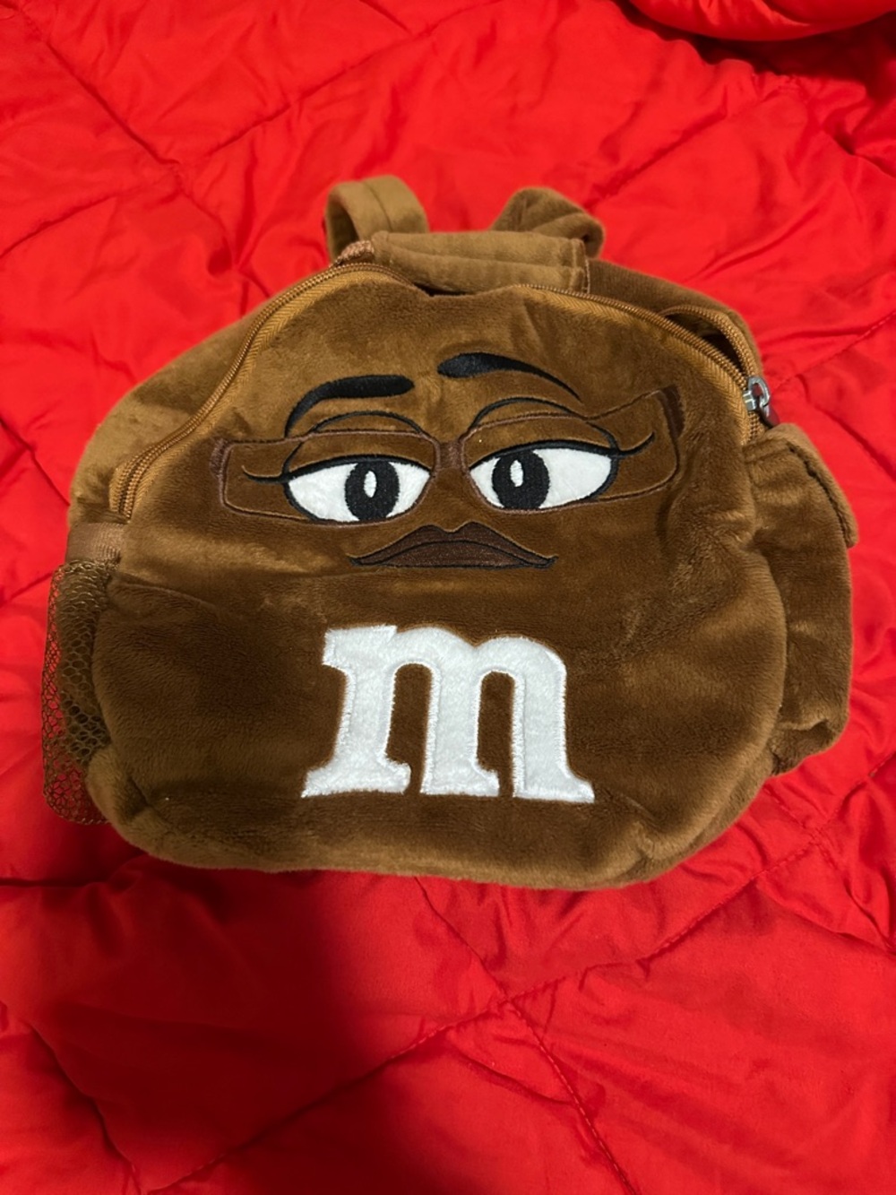 M&M'S Brown Plush Character Backpack with White 'm' Logo